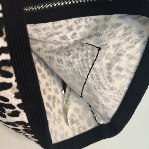 NEW WHBM Animal Print Full Zip Cardigan Sweater Office Preppy Black Trim Small - Picture 5 of 8